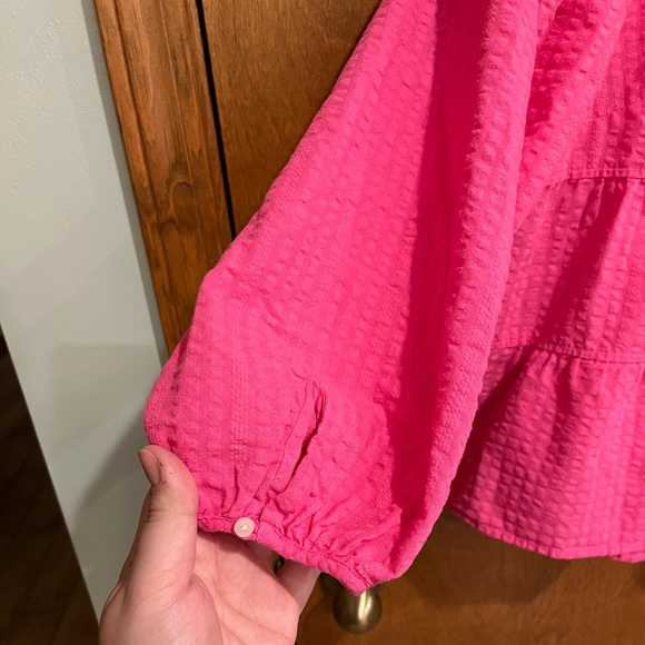 OLD NAVY bright pink long sleeve tiered v neck top - Picture 4 of 5